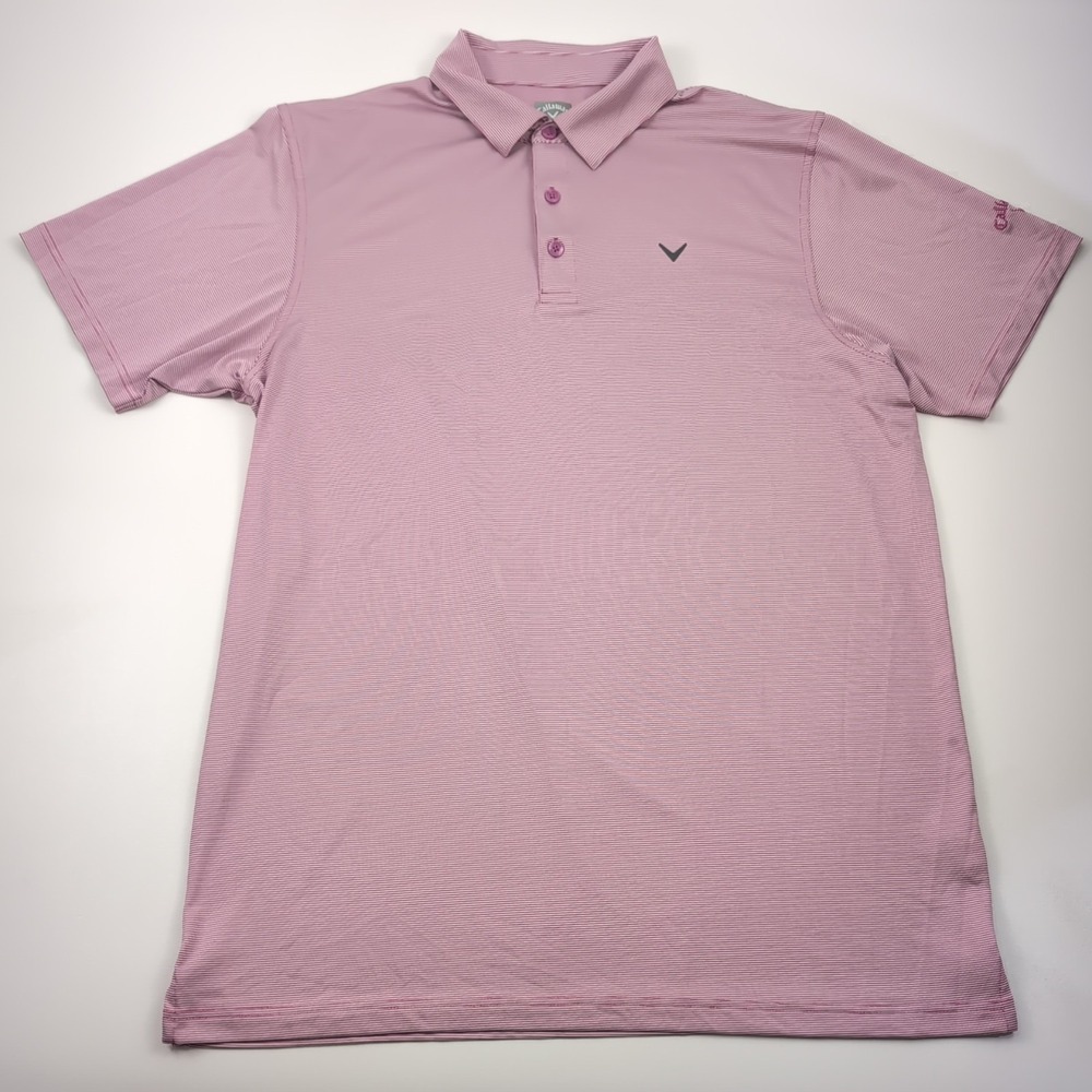 Callaway Golf Polo Mens Large Tall LT Pink Striped Opti-Dri Performance Athletic